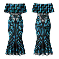 Aotearoa Ngati Kahungunu Personalised Couples Matching Mermaid Dress and Long Sleeve Button Shirt Maori Iwi Poutama Puhoro Tattoo LT14 - Polynesian Pride