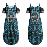 Aotearoa Ngati Kahungunu Personalised Couples Matching Summer Maxi Dress and Long Sleeve Button Shirt Maori Iwi Poutama Puhoro Tattoo LT14 - Polynesian Pride
