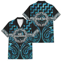 Aotearoa Ngati Kahungunu Personalised Family Matching Puletasi and Hawaiian Shirt Maori Iwi Poutama Puhoro Tattoo LT14 Dad's Shirt - Short Sleeve Turquoise - Polynesian Pride