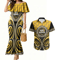 Aotearoa Ngati Whatua Personalised Couples Matching Mermaid Dress and Hawaiian Shirt Maori Iwi Poutama Puhoro Tattoo LT14 Yellow - Polynesian Pride