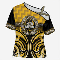 Aotearoa Ngati Whatua Personalised Cross Shoulder Shirt Maori Iwi Poutama Puhoro Tattoo LT14 Female Yellow - Polynesian Pride