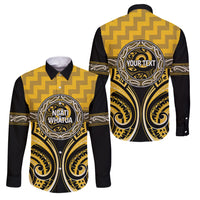 Aotearoa Ngati Whatua Personalised Family Matching Off The Shoulder Long Sleeve Dress and Hawaiian Shirt Maori Iwi Poutama Puhoro Tattoo LT14 Dad's Shirt - Long Sleeve Yellow - Polynesian Pride