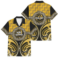 Aotearoa Ngati Whatua Personalised Family Matching Tank Maxi Dress and Hawaiian Shirt Maori Iwi Poutama Puhoro Tattoo LT14 Dad's Shirt - Short Sleeve Yellow - Polynesian Pride
