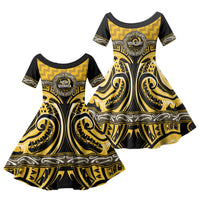 Aotearoa Ngati Whatua Personalised Family Matching Tank Maxi Dress and Hawaiian Shirt Maori Iwi Poutama Puhoro Tattoo LT14 Daughter's Dress Yellow - Polynesian Pride