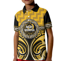 Aotearoa Ngati Whatua Personalised Kid Polo Shirt Maori Iwi Poutama Puhoro Tattoo LT14 Kid Yellow - Polynesian Pride