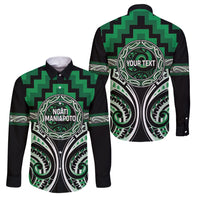 Aotearoa Ngati Maniapoto Personalised Family Matching Puletasi and Hawaiian Shirt Maori Iwi Poutama Puhoro Tattoo LT14 Dad's Shirt - Long Sleeve Green - Polynesian Pride