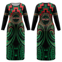 Aotearoa Ngai Tuhoe Personalised Couples Matching Long Sleeve Bodycon Dress and Long Sleeve Button Shirt Maori Iwi Poutama Puhoro Tattoo LT14 - Polynesian Pride