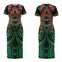Aotearoa Ngai Tuhoe Personalised Couples Matching Short Sleeve Bodycon Dress and Hawaiian Shirt Maori Iwi Poutama Puhoro Tattoo LT14 - Polynesian Pride