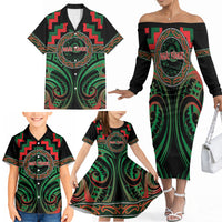 Aotearoa Ngai Tuhoe Personalised Family Matching Off The Shoulder Long Sleeve Dress and Hawaiian Shirt Maori Iwi Poutama Puhoro Tattoo LT14 - Polynesian Pride