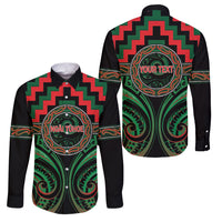 Aotearoa Ngai Tuhoe Personalised Family Matching Off Shoulder Maxi Dress and Hawaiian Shirt Maori Iwi Poutama Puhoro Tattoo LT14 Dad's Shirt - Long Sleeve Green - Polynesian Pride