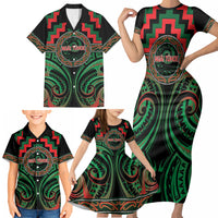 Aotearoa Ngai Tuhoe Personalised Family Matching Short Sleeve Bodycon Dress and Hawaiian Shirt Maori Iwi Poutama Puhoro Tattoo LT14 - Polynesian Pride