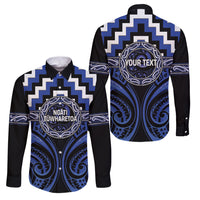 Aotearoa Ngati Tuwharetoa Personalised Family Matching Off Shoulder Short Dress and Hawaiian Shirt Maori Iwi Poutama Puhoro Tattoo LT14 Dad's Shirt - Long Sleeve Blue - Polynesian Pride