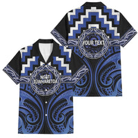 Aotearoa Ngati Tuwharetoa Personalised Family Matching Puletasi and Hawaiian Shirt Maori Iwi Poutama Puhoro Tattoo LT14 Dad's Shirt - Short Sleeve Blue - Polynesian Pride
