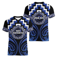 Aotearoa Ngati Tuwharetoa Personalised Women V-Neck T-Shirt Maori Iwi Poutama Puhoro Tattoo LT14 - Polynesian Pride