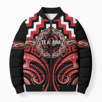 Aotearoa Te Arawa Personalised Bomber Puffer Jacket Maori Iwi Poutama Puhoro Tattoo LT14 Unisex Red - Polynesian Pride