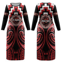 Aotearoa Te Arawa Personalised Couples Matching Long Sleeve Bodycon Dress and Hawaiian Shirt Maori Iwi Poutama Puhoro Tattoo LT14 - Polynesian Pride