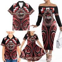 Aotearoa Te Arawa Personalised Family Matching Off The Shoulder Long Sleeve Dress and Hawaiian Shirt Maori Iwi Poutama Puhoro Tattoo LT14 - Polynesian Pride