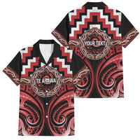 Aotearoa Te Arawa Personalised Family Matching Off Shoulder Maxi Dress and Hawaiian Shirt Maori Iwi Poutama Puhoro Tattoo LT14 Dad's Shirt - Short Sleeve Red - Polynesian Pride