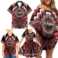 Aotearoa Te Arawa Personalised Family Matching Off Shoulder Short Dress and Hawaiian Shirt Maori Iwi Poutama Puhoro Tattoo LT14 - Polynesian Pride