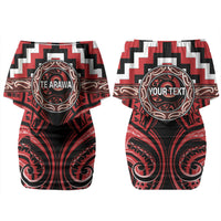 Aotearoa Te Arawa Personalised Family Matching Off Shoulder Short Dress and Hawaiian Shirt Maori Iwi Poutama Puhoro Tattoo LT14 Mom's Dress Red - Polynesian Pride