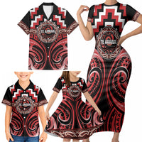 Aotearoa Te Arawa Personalised Family Matching Short Sleeve Bodycon Dress and Hawaiian Shirt Maori Iwi Poutama Puhoro Tattoo LT14 - Polynesian Pride