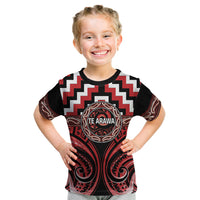 Aotearoa Te Arawa Personalised Kid T Shirt Maori Iwi Poutama Puhoro Tattoo LT14 Red - Polynesian Pride