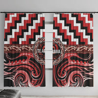 Aotearoa Te Arawa Window Curtain Maori Iwi Poutama Puhoro Tattoo LT14 With Hooks Red - Polynesian Pride