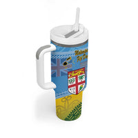 Malampa Fiji Day Tumbler With Handle 10 October Fijian Tapa Flag Style