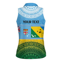 Personalised Malampa Fiji Day Women Sleeveless Polo Shirt 10 October Fijian Tapa Flag Style