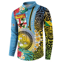 Vanuatu Malampa Fiji Day Button Sweatshirt Happy 10 October With Maps Tropical Flowers