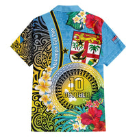Vanuatu Malampa Fiji Day Family Matching Long Sleeve Bodycon Dress and Hawaiian Shirt Happy 10 October With Maps Tropical Flowers LT14 - Polynesian Pride
