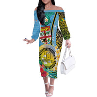 Vanuatu Malampa Fiji Day Family Matching Off The Shoulder Long Sleeve Dress and Hawaiian Shirt Happy 10 October With Maps Tropical Flowers