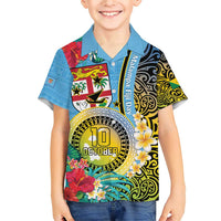 Vanuatu Malampa Fiji Day Family Matching Short Sleeve Bodycon Dress and Hawaiian Shirt Happy 10 October With Maps Tropical Flowers LT14 Son's Shirt Blue - Polynesian Pride