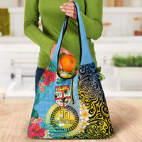 Vanuatu Malampa Fiji Day Grocery Bag Happy 10 October With Maps Tropical Flowers