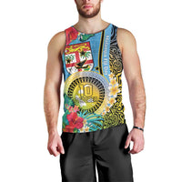 Vanuatu Malampa Fiji Day Men Tank Top Happy 10 October With Maps Tropical Flowers