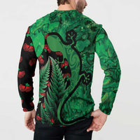 New Zealand Gecko Christmas Button Sweatshirt Meri Kirihimete Paua Shell Mix Pohutukawa