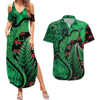 New Zealand Gecko Christmas Couples Matching Summer Maxi Dress and Hawaiian Shirt Meri Kirihimete Paua Shell Mix Pohutukawa