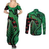 New Zealand Gecko Christmas Couples Matching Summer Maxi Dress and Long Sleeve Button Shirt Meri Kirihimete Paua Shell Mix Pohutukawa