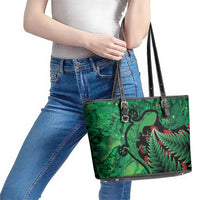 New Zealand Gecko Christmas Leather Tote Bag Meri Kirihimete Paua Shell Mix Pohutukawa