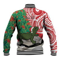 Personalised New Zealand Tuatara Christmas Baseball Jacket Meri Kirihimete Aotearoa Maori Mix Pohutukawa