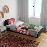Personalised New Zealand Tuatara Christmas Bedding Set Meri Kirihimete Aotearoa Maori Mix Pohutukawa