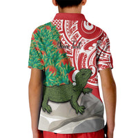 Personalised New Zealand Tuatara Christmas Kid Polo Shirt Meri Kirihimete Aotearoa Maori Mix Pohutukawa