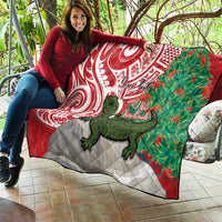 Personalised New Zealand Tuatara Christmas Quilt Meri Kirihimete Aotearoa Maori Mix Pohutukawa