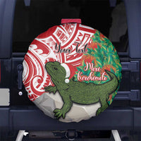 Personalised New Zealand Tuatara Christmas Spare Tire Cover Meri Kirihimete Aotearoa Maori Mix Pohutukawa