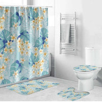 Pastel Cyan Tropical Hawaii Bathroom Set Seamless Monstera Plumeria Hawaiian Pattern - Polynesian Pride
