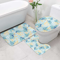 Pastel Cyan Tropical Hawaii Bathroom Set Seamless Monstera Plumeria Hawaiian Pattern - Polynesian Pride