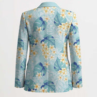 Pastel Cyan Tropical Hawaii Blazer Seamless Monstera Plumeria Hawaiian Pattern - Polynesian Pride