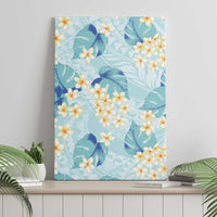 Pastel Cyan Tropical Hawaii Canvas Wall Art Seamless Monstera Plumeria Hawaiian Pattern - Polynesian Pride