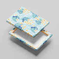 Pastel Cyan Tropical Hawaii Canvas Wall Art Seamless Monstera Plumeria Hawaiian Pattern - Polynesian Pride