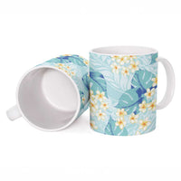Pastel Cyan Tropical Hawaii Ceramic Mug Seamless Monstera Plumeria Hawaiian Pattern - Polynesian Pride